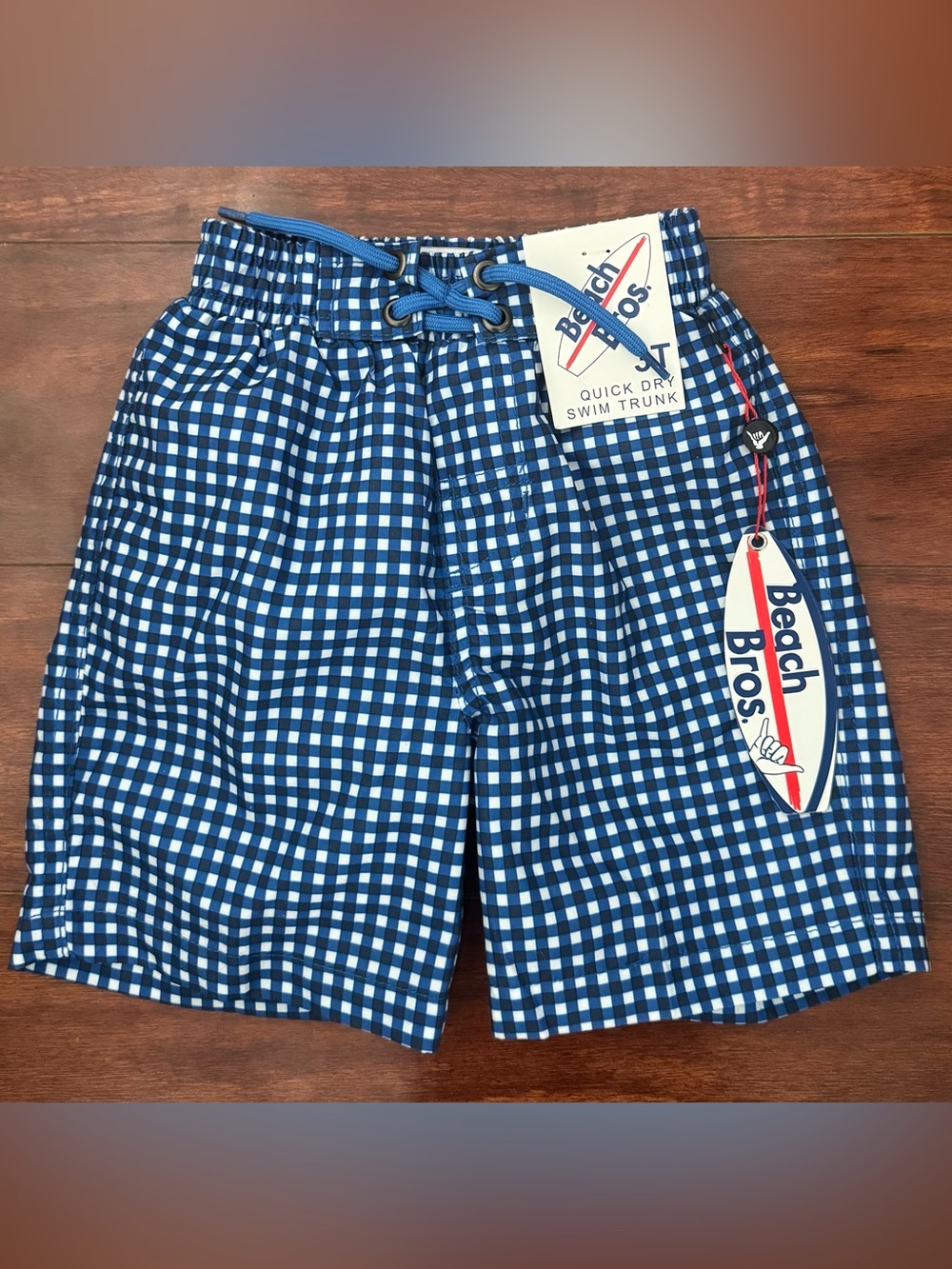 Beach Bros Boys' Blue Gingham Swim Trunks